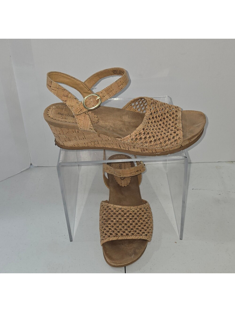 Baretraps Fernelle Cork Wedge Sandals Woven Strappy Buckle Neutral Tan Women 10W